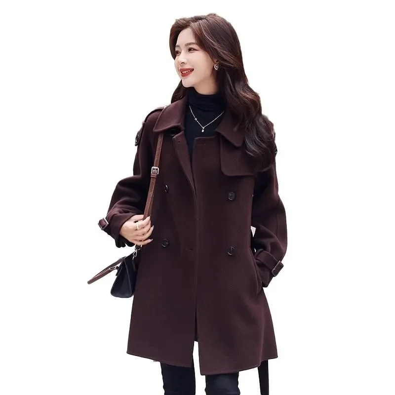 High-Quality Woolen Coat Women\'s Long 2025New Autumn Winter Korean Loose Outwear Short Brown Overcoat Thick Woolen Jacket Female