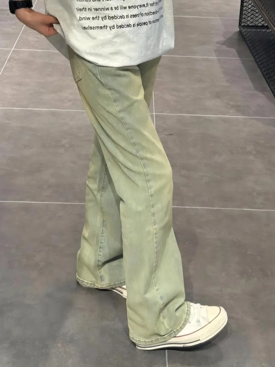 

Мужские джинсы в американском ретро-стиле, цвета желтой глины, зауженные прямые, молодежные повседневные, с эффектом потертости, в стиле High Street