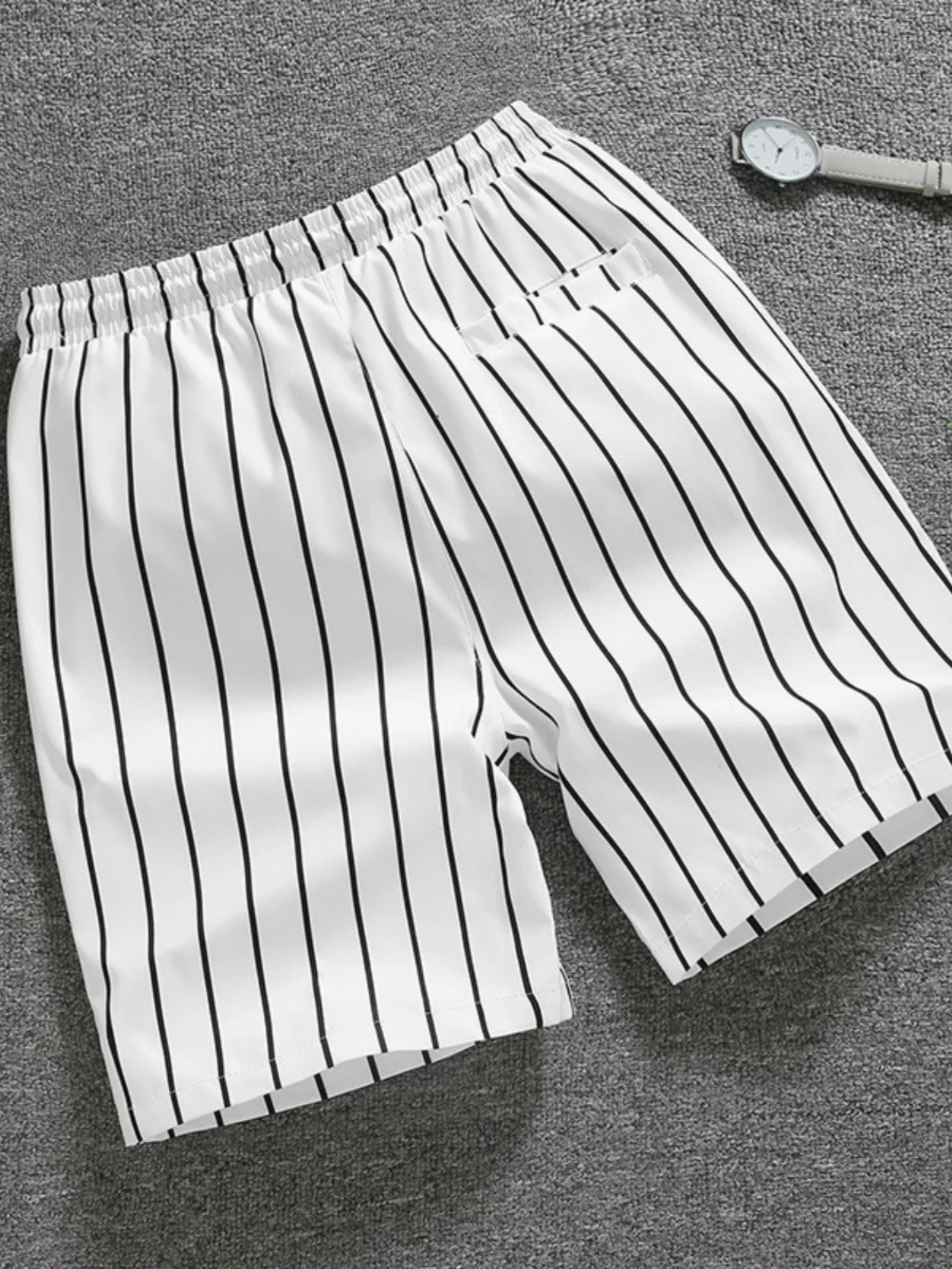 

Casual Striped Patchwork Men's orts Five-Quarter Length Youthful Vitali Sle Mid-Waist Straight Leg Basic Color Summer Wear