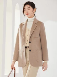 Double-Sided Cashmere Coat for Women, 100% Pure Wool, Short Coat, Thick Cardigan, Small Collar, New, Autumn and Winter