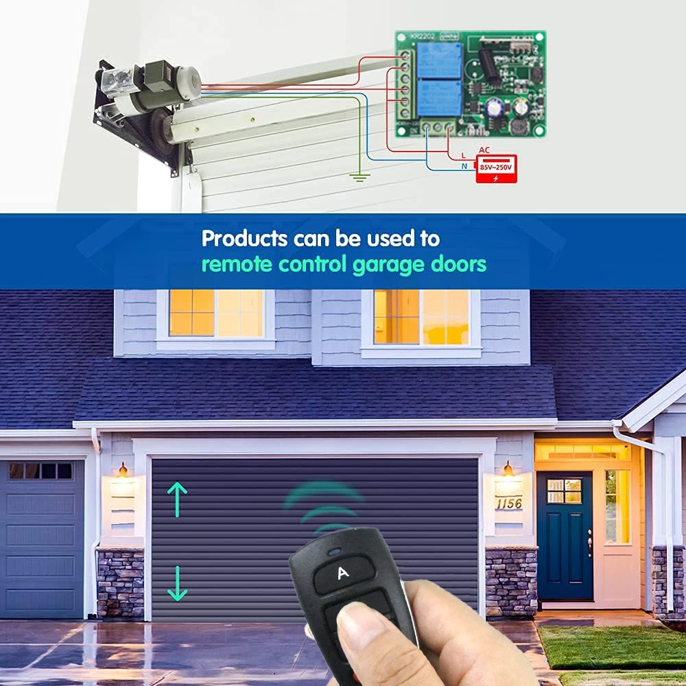 CENFAYA  AC 110V 120V 240V Radio Control Switch 2 Channels 433Mhz RF Wireless Relay Receiver Board and 2 Transmitters 4 Button