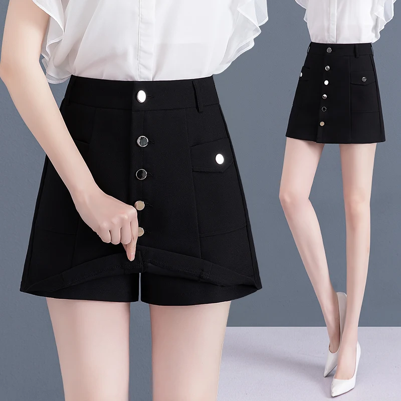 Khaki Short Pants Women's High Waist Straight Leg Loose A-Line Skirt Pants Casual Outerwear Summer New Style Commute Pure Color