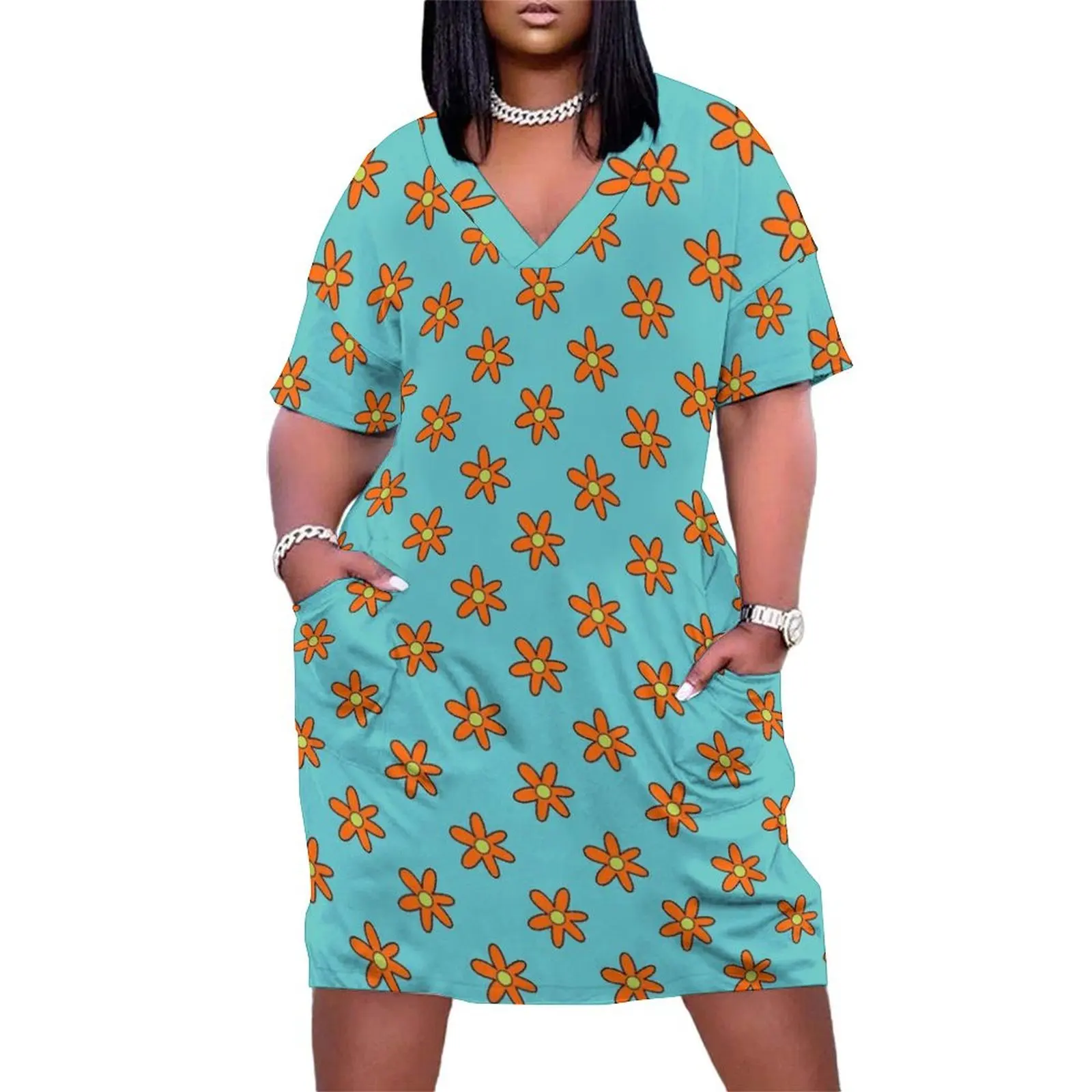 mystery machine flower pattern Loose Pocket Dress women