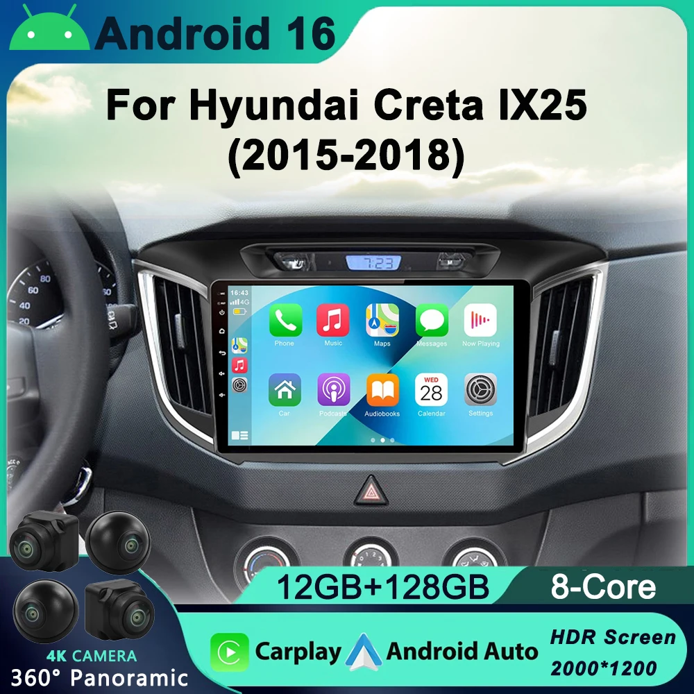 

2Din 4G Android 16 Car Stereo Radio For Hyundai Creta ix25 2015-2019 Multimedia Video Player Navigation Head Unit Carplay