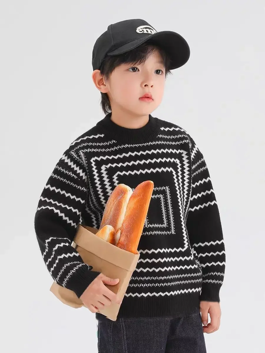 Maglioni per bambini coreani Ragazzi stile retrò Autunno e inverno Ispessimento Nuova camicia invernale in maglia per bambini Maglione lavorato a