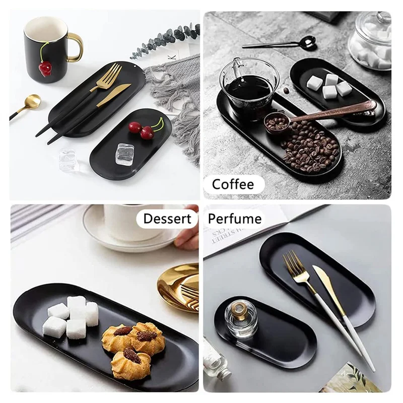 A20F-صينية تخزين بيضاوية علبة عناصر صواني مستحضرات التجميل البيضاوية صينية الشموع صواني تقديم سوداء لوحة بوفيه للديكور المنزلي