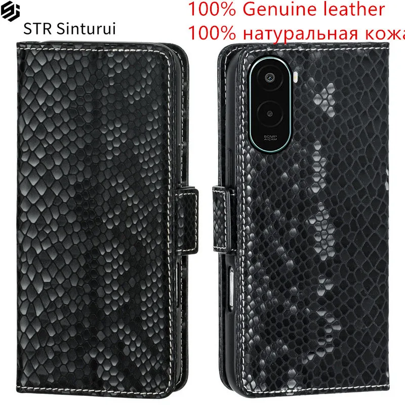 

STR Genuine relief pattern leather card Slot Wallet Cover For Xiaomi Poco M6 Pro M7 Plus 5G 4G Flip Fall prevention phone Case