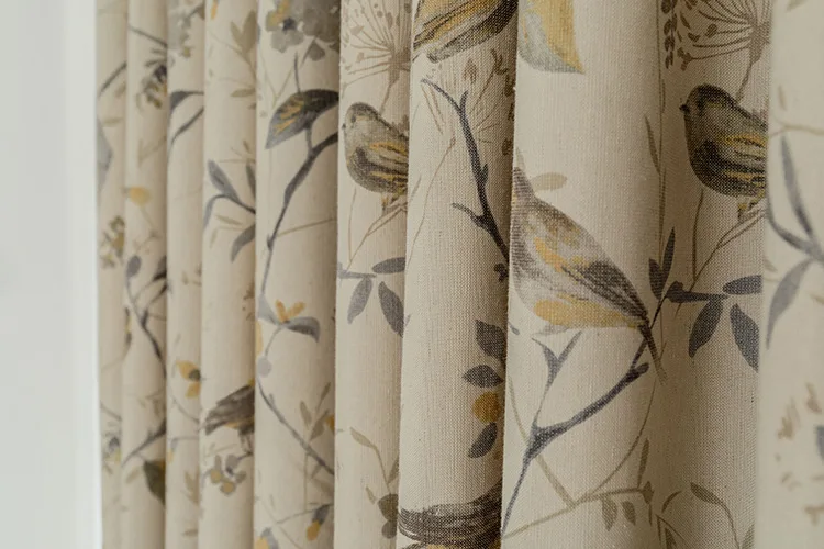 Baumwoll-Leinen-Vorhänge für Wohnzimmer, Esszimmer, Schlafzimmer, bedruckter Vorhang, dekorativer Stoff, Vogel, Baumzweig, Vintage-Stil im chinesischen Stil – Detail 6