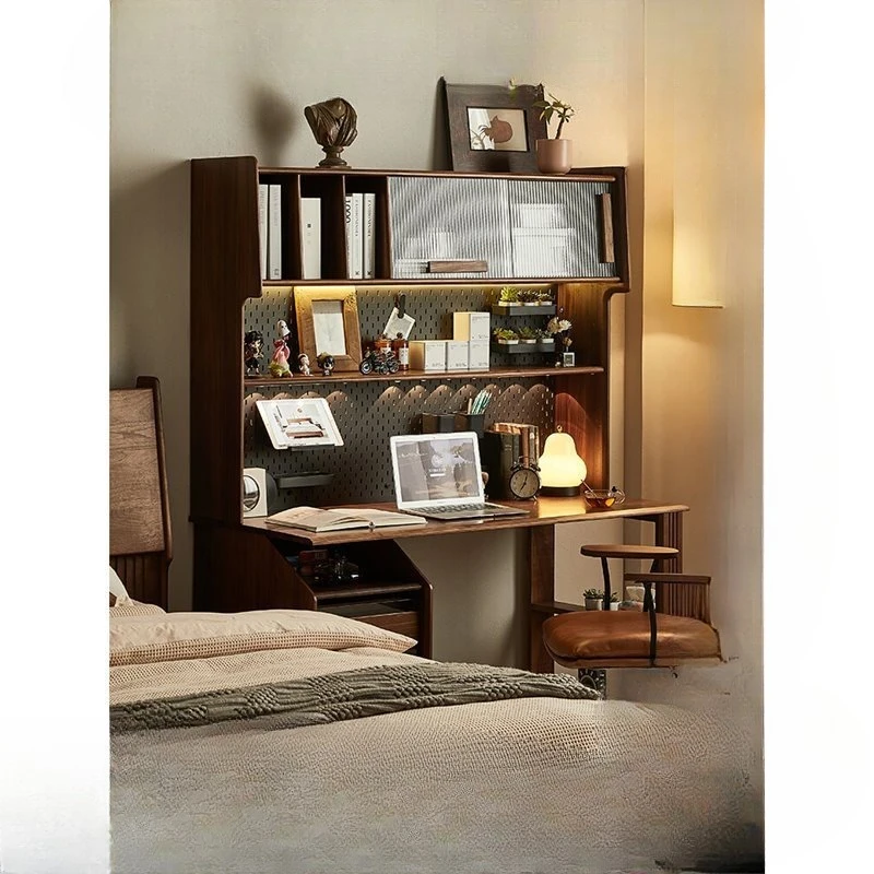 Black walnut desk, integrated bookshelf, home workbench, bedroom dresser