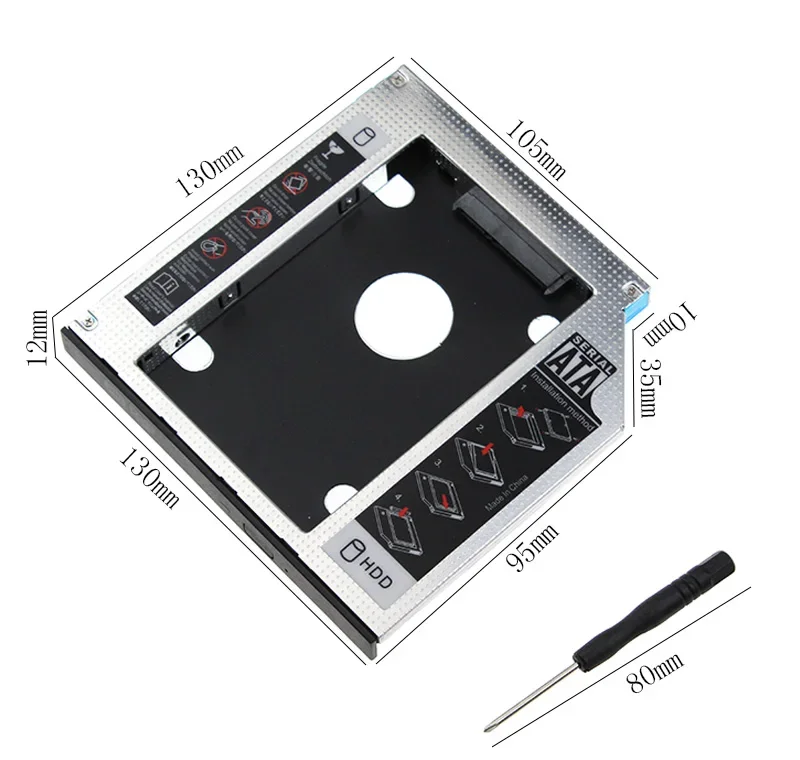9.5mm Aluminum Hard Drive Bay SSD Bracket SATA 3.0 Second HDD 2.5