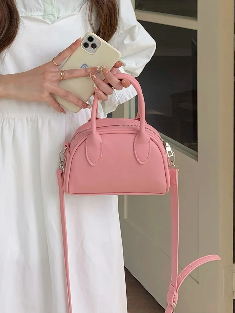 Korean Sle Versatile Women\'s Handbag Simple Boston Bag Crossbody Square Bag Casual Single oulder Zipper Closure Pure Color