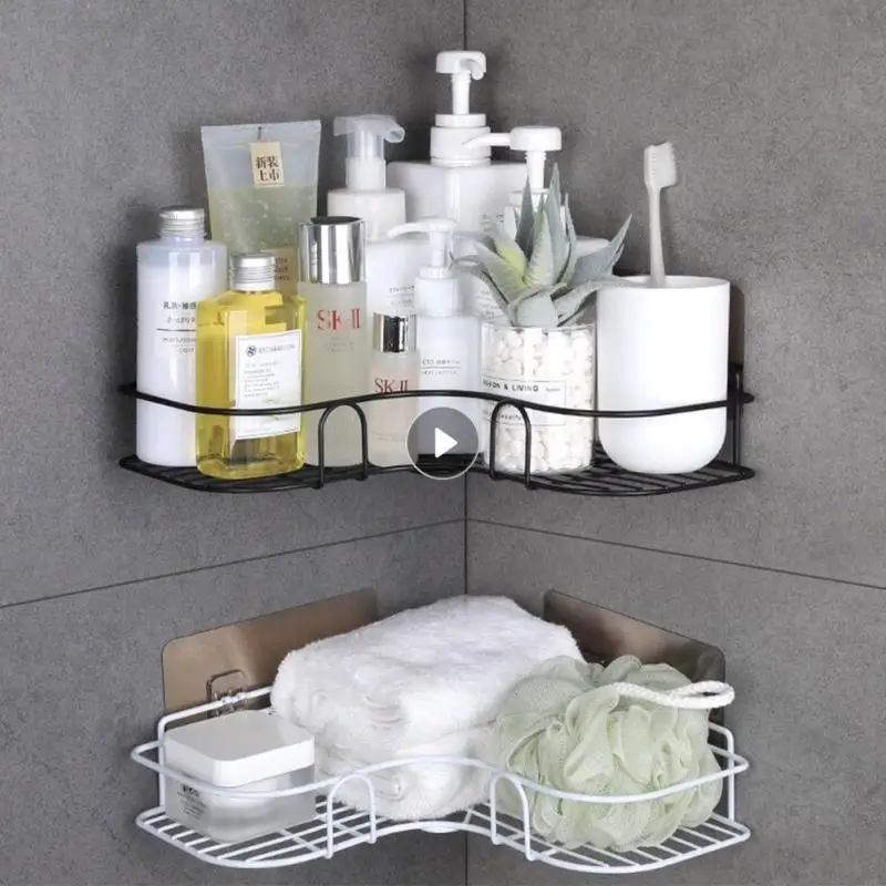 

Bathroom Corner Rack Corner Frame Wall Mounted Punch-free Shower Storage Racks Holder For Kitchen Holder Shampoo Organizer