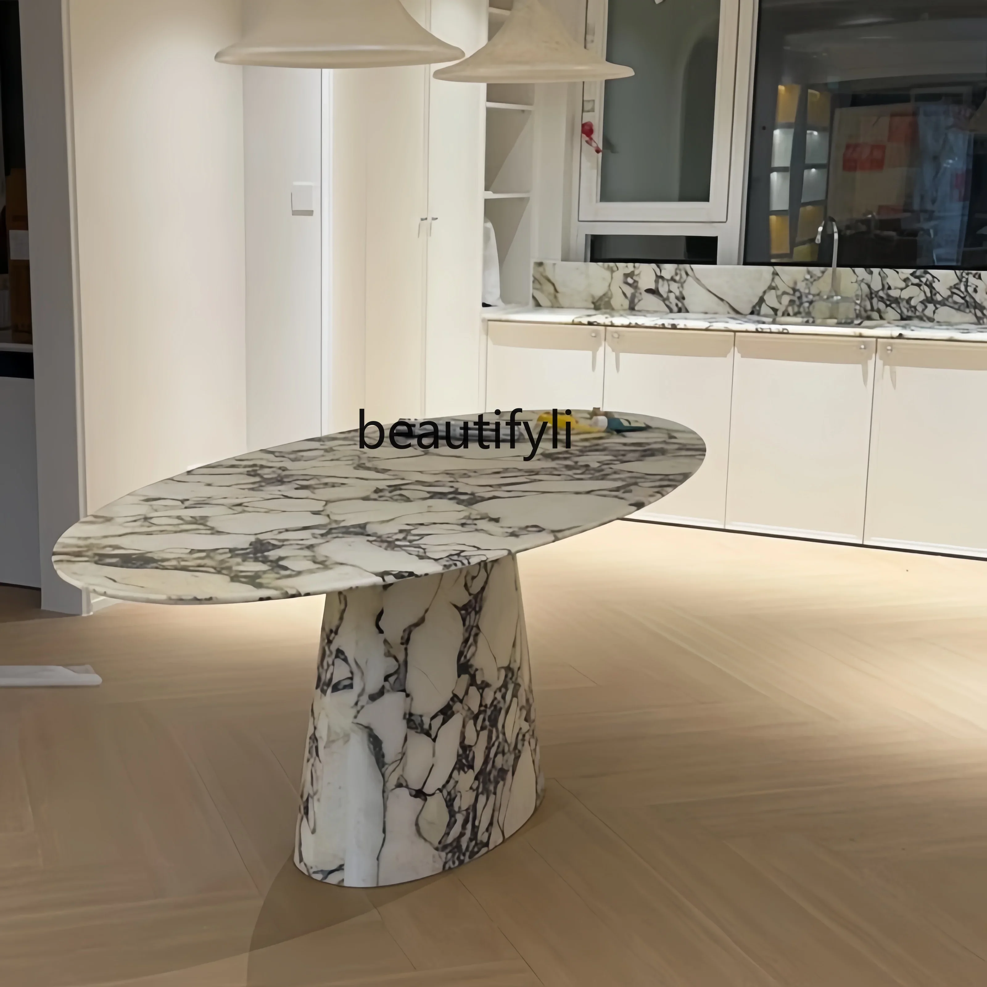 

French, marble dining table, ancient light luxury retro minimalist Nordic designer cream style oval dining table9344
