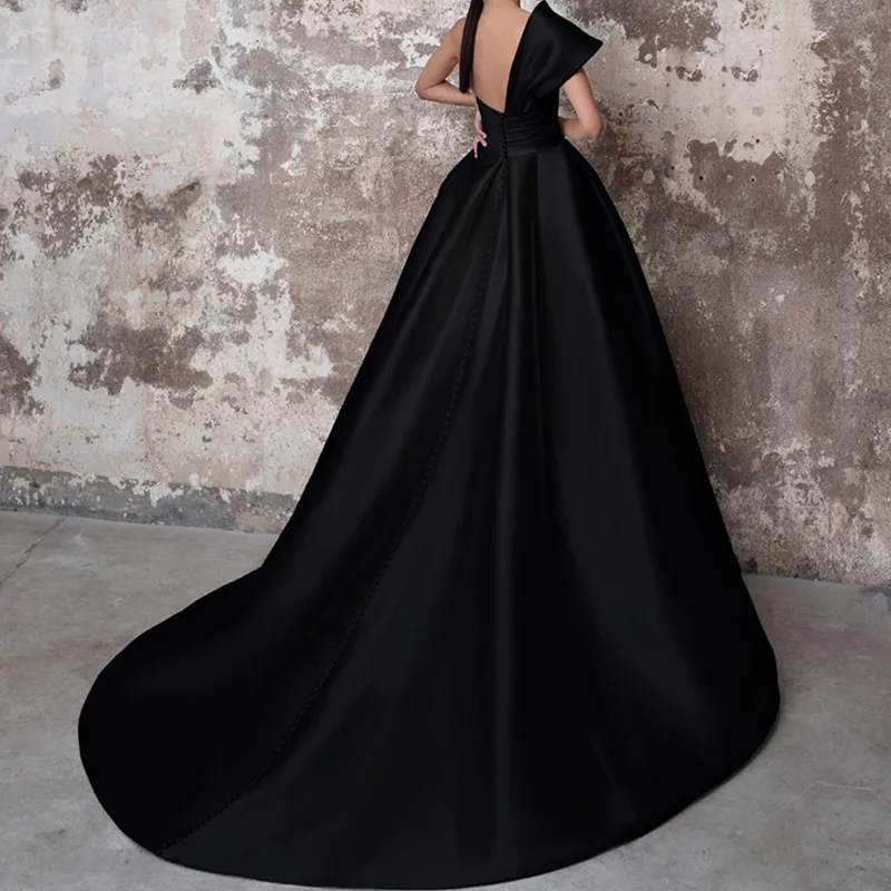 2023 Sex Backless Women Prom Gown Off The Shoulder Satin Fashion Court Train One-Shoulder A-Line Elegant Women's Evening Dress