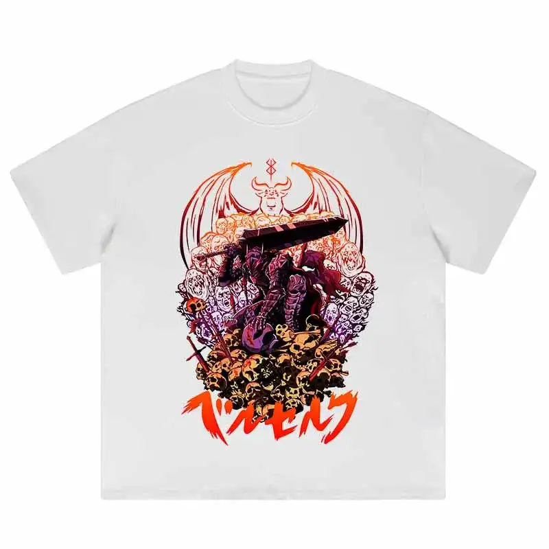 

Винтажная футболка Guts Berserk с рисунком брызг крови, мужская летняя мода 2026, уличная повседневная уличная одежда больших размеров, топ Y2K, уличная одежда