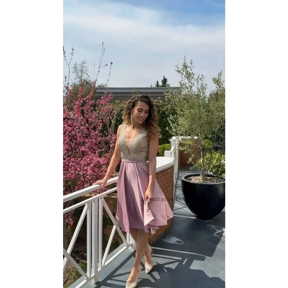 Customized Sequined Short Mother of Bride Dresses 2026 V Neck Pink Luxury Women‘s Party Attire Mini Gowns Elegant Evening Dress