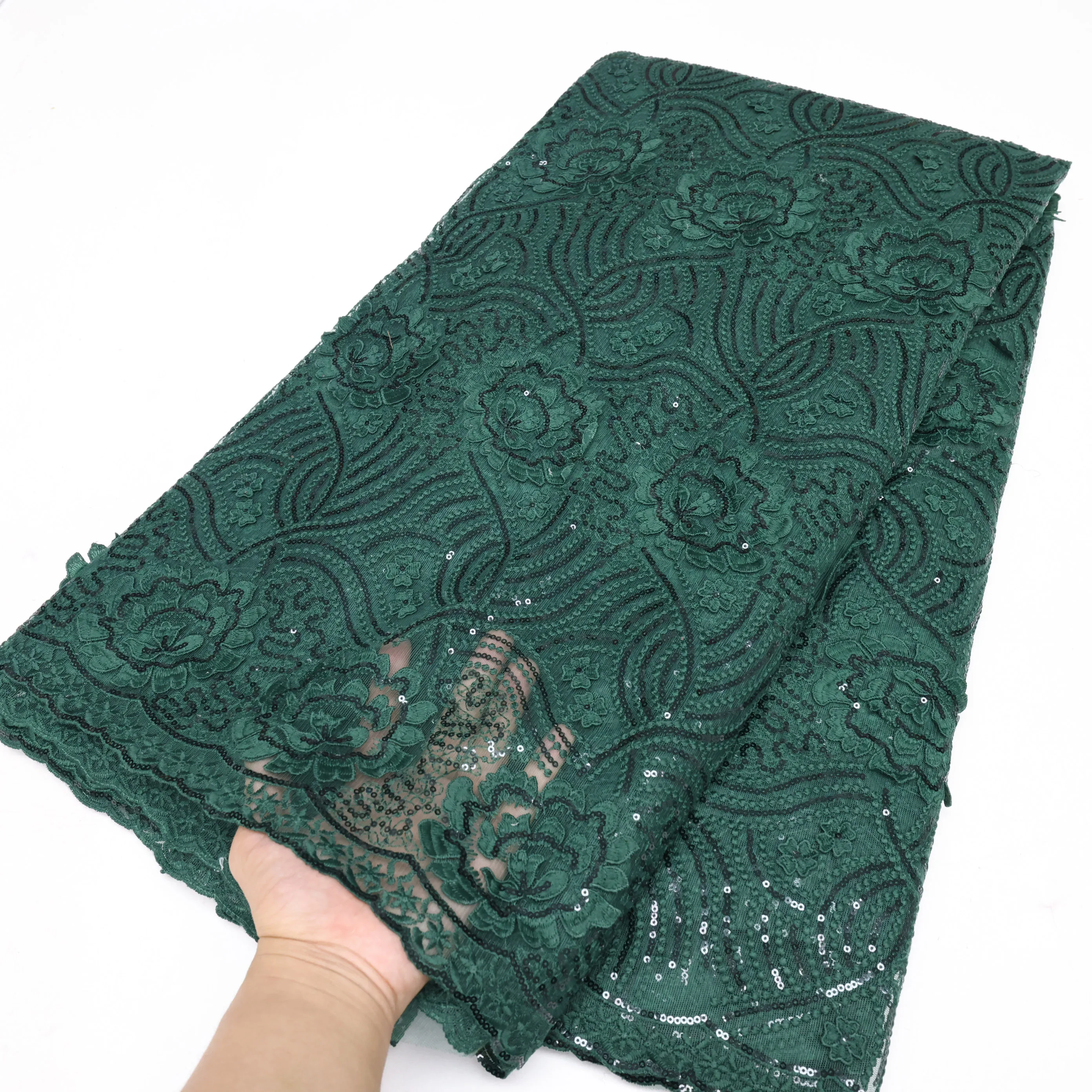 African Style Tissue Net Lace With Sequins Fabric Women Wedding Party Dresses Sewing Material For Women 5 Yards Tissue Cord Lace