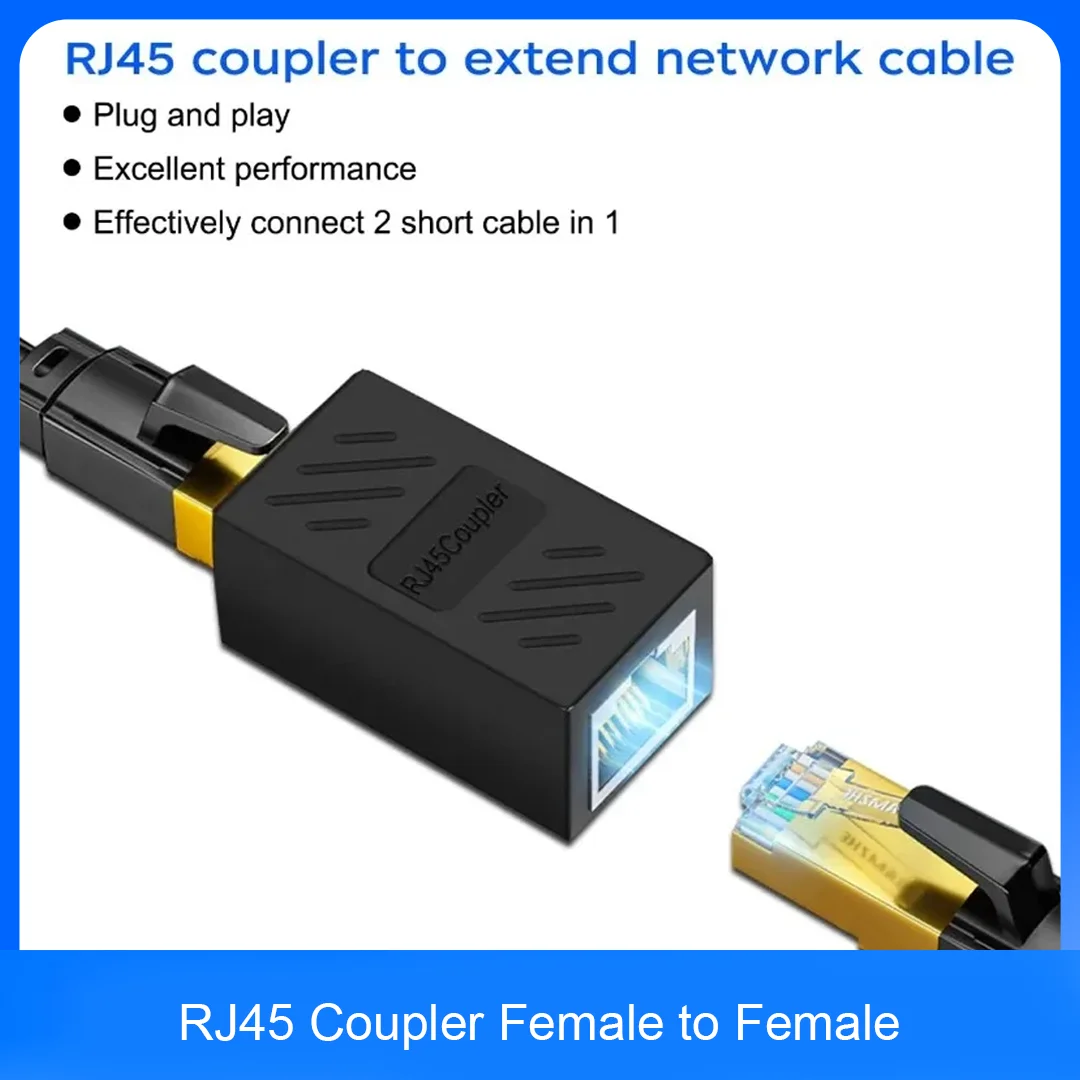 RJ45 Coupler Female to Female Cat7 Cat6 Cat5e Ethernet Cable Extender LAN Network Inline Connector Adapter Plug and Play