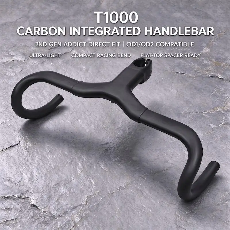 T1000 Carbon Integrated Handlebar, OD1/OD2 Universal, Direct Fit for 2nd Gen ADDICT & Most Flat Top Spacers