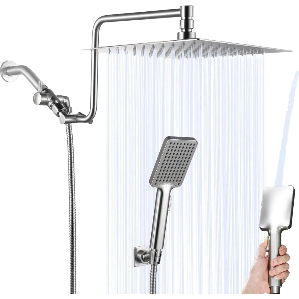 

Rainfall Shower Head with Handheld Combo High Pressure, Upgrade 12 Extension Arm Height Adjustable, Powerful Stainless Steel