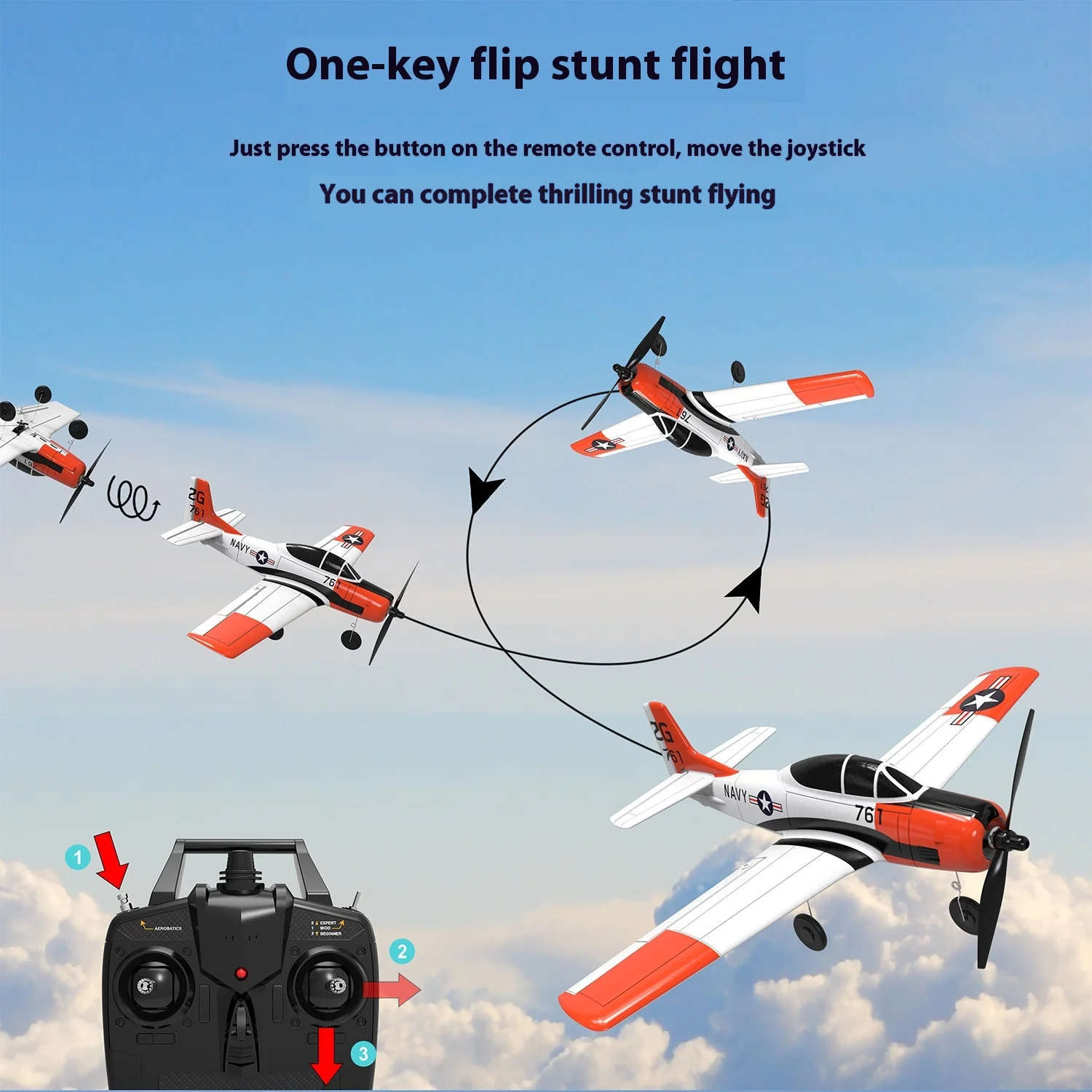 Orans T-28 طائرة ثابتة الجناح للتحكم عن بعد 4 في 1 لعبة مجسمة محاكاة حيلة سهلة التجميع متينة للعب الداخلي/الخارجي