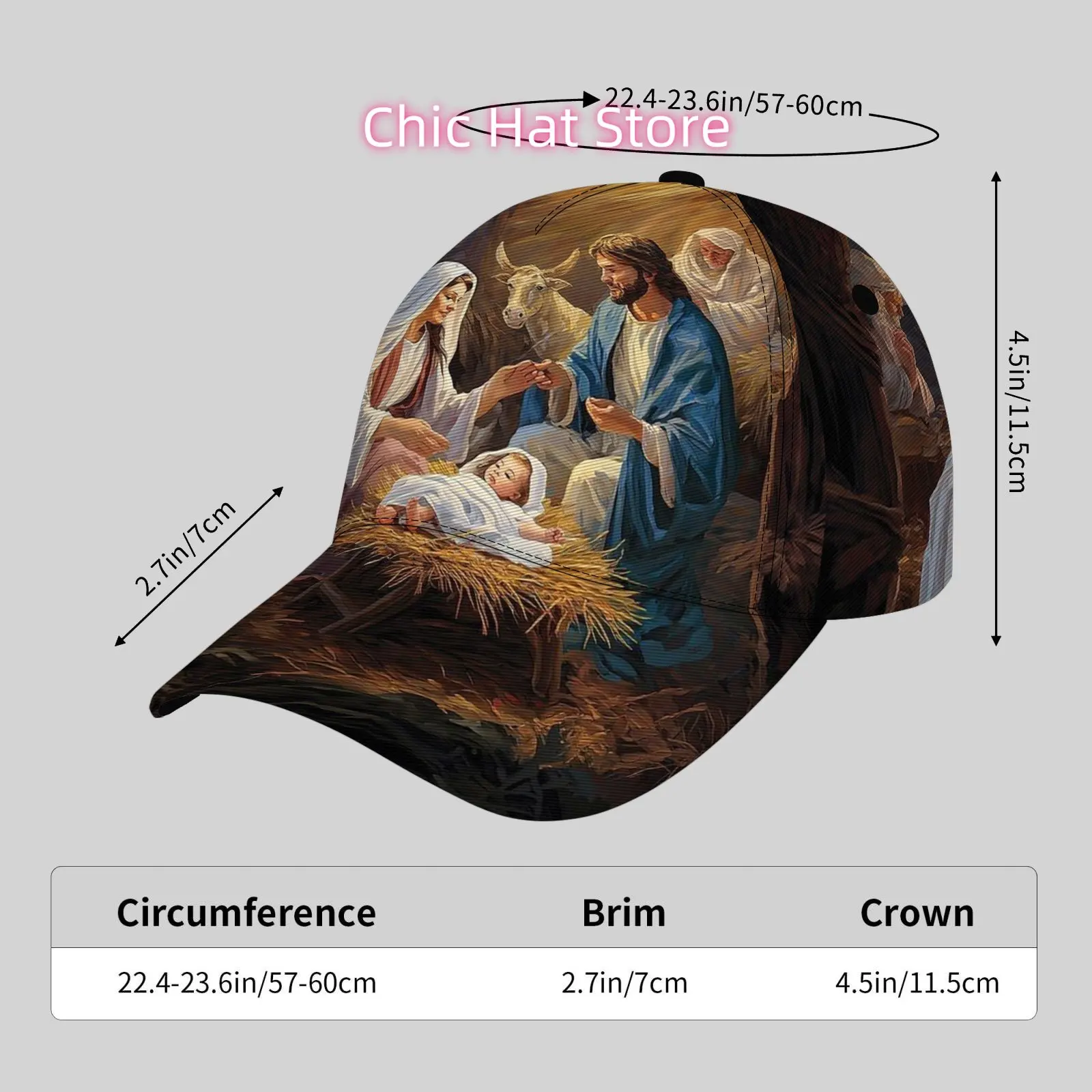 Fashionable And Lightweight Hat, Cool Hip-Hop Baseball Cap, Suitable for Outdoor Activities And Vacation,Jesus' Nativity Scene