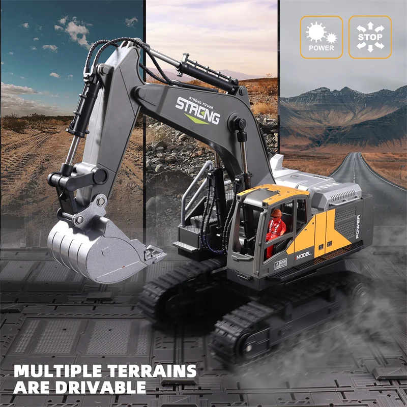 RC Excavator 2.4Ghz 16 Channel 1:16 RC Engineering Car with Light and Music Alloy & Plastic Simulation Construction Vehicle Toys