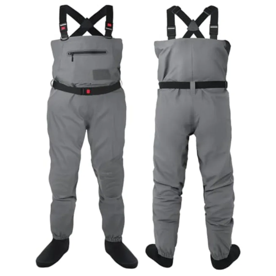 

Breathable Stocking Foot Waterproof Chest Waders for Men Women Lightweight Waders for Fly Fishing in Black