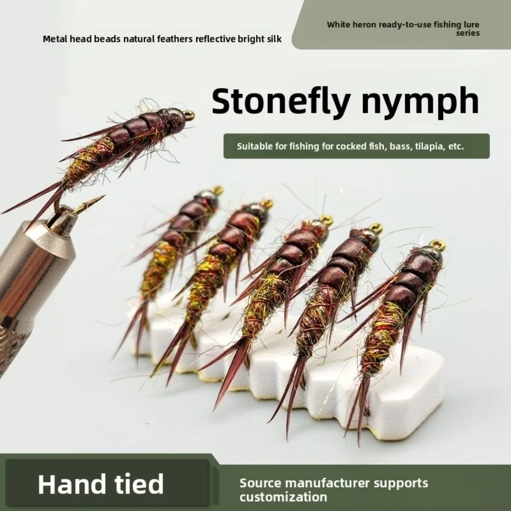 5 قطعة مجموعة إغراء مجموعة الكربون الصلب يطير الصيد هوك رمادي اللون حورية تصميم يطير الطعم Stonefly نمط أدوات الصيد Grayling الصيد