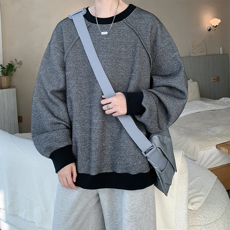 الرجال هوديي سترة البلوز كبيرة الحجم الرجال هوديي الهراء تحقق قاعدة طبقة طويلة الأكمام أعلى تنوعا الربيع والخريف تسمين #3