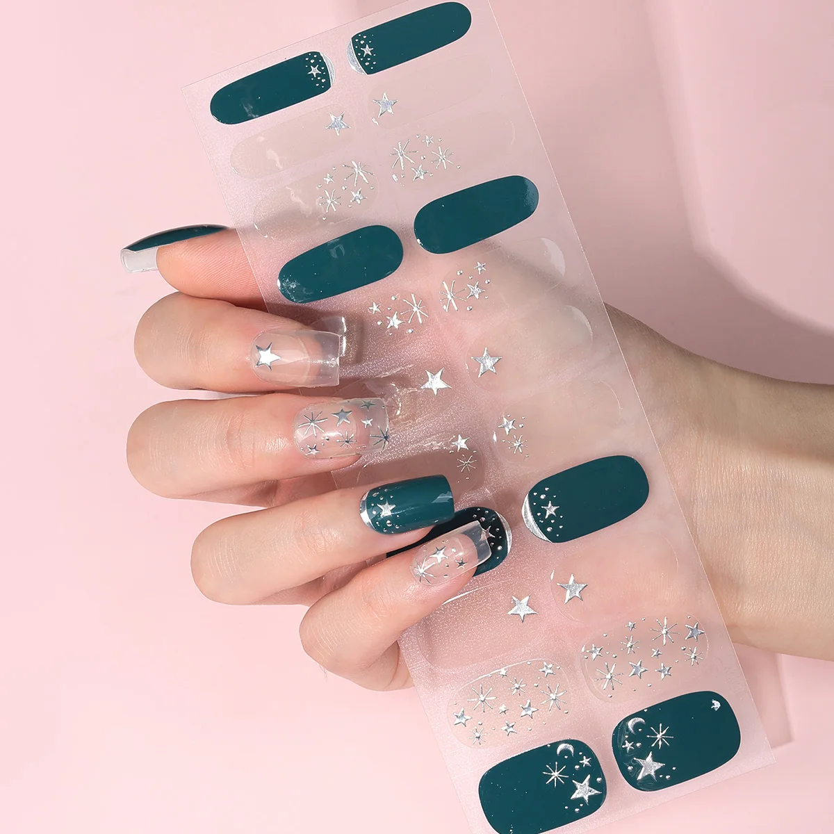 22 punte adesivi per unghie senza cottura stella lucida luna sole striscia di smalto glitter adesivo manicure decorazione nail art decalcomania