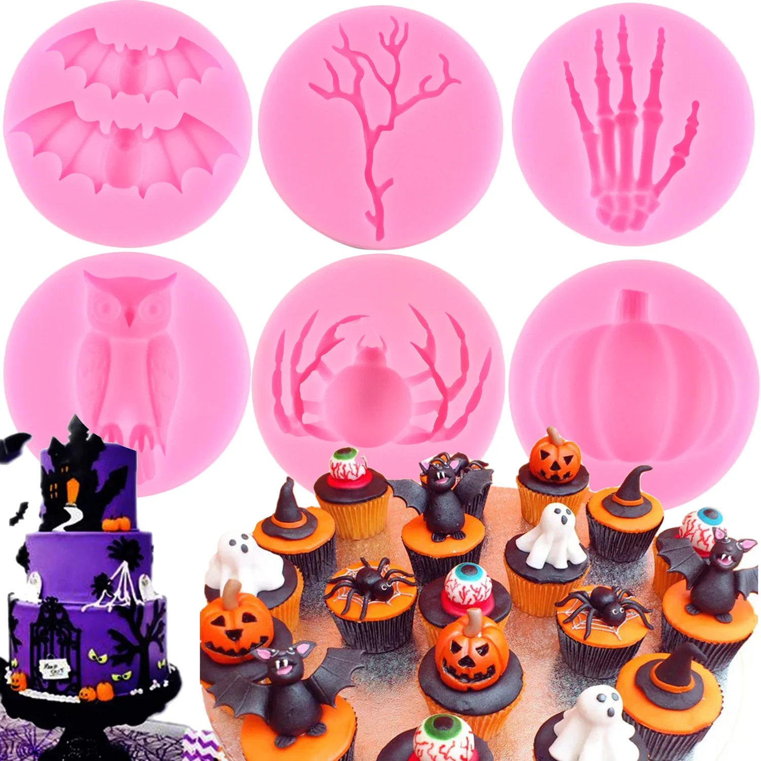 

Halloween Silicone Molds Spider Bats Cupcake Topper Fondant Cake Decorating Tools Candy Ploymer Clay Chocolate Gumpaste Moulds