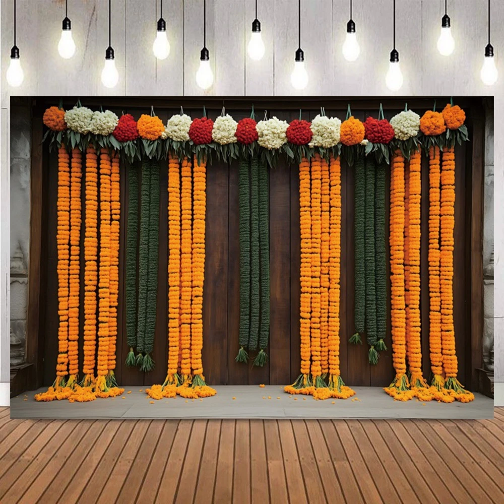 Индийский занавес в виде календулы, фон для фотосъемки Puja, Ганpati Pooja, традиционная свадьба, день рождения, домашний декор, фотофон