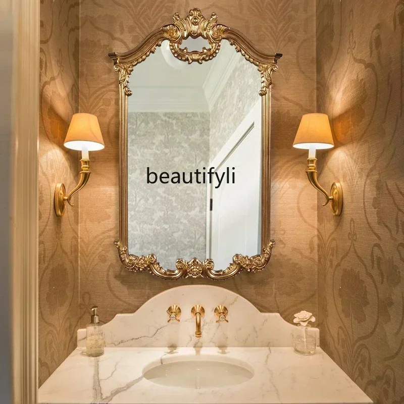 

25LD French smart bathroom mirror with lamp wall-mounted anti-fog mirror retro carved mirror light luxury