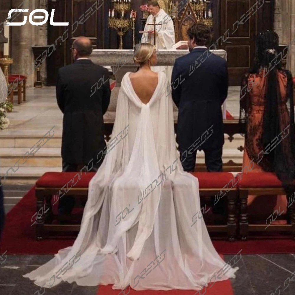 SOL staccabile lungo scialle scollo a barca abiti da sposa in raso per le donne eleganti abiti da sposa a sirena senza schienale Vestidos De Novia