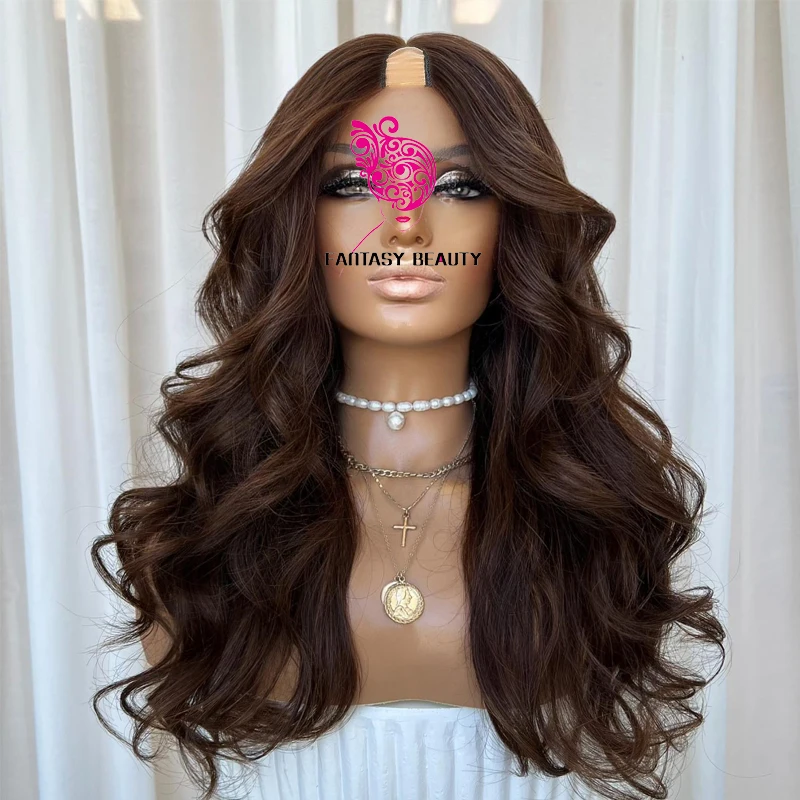 

Super Long 180Density Cocoa Brown Loose Wave Remy HUman Hair Black Women Full Machine Made U Part Wigs Adjustable Glueless Wigs