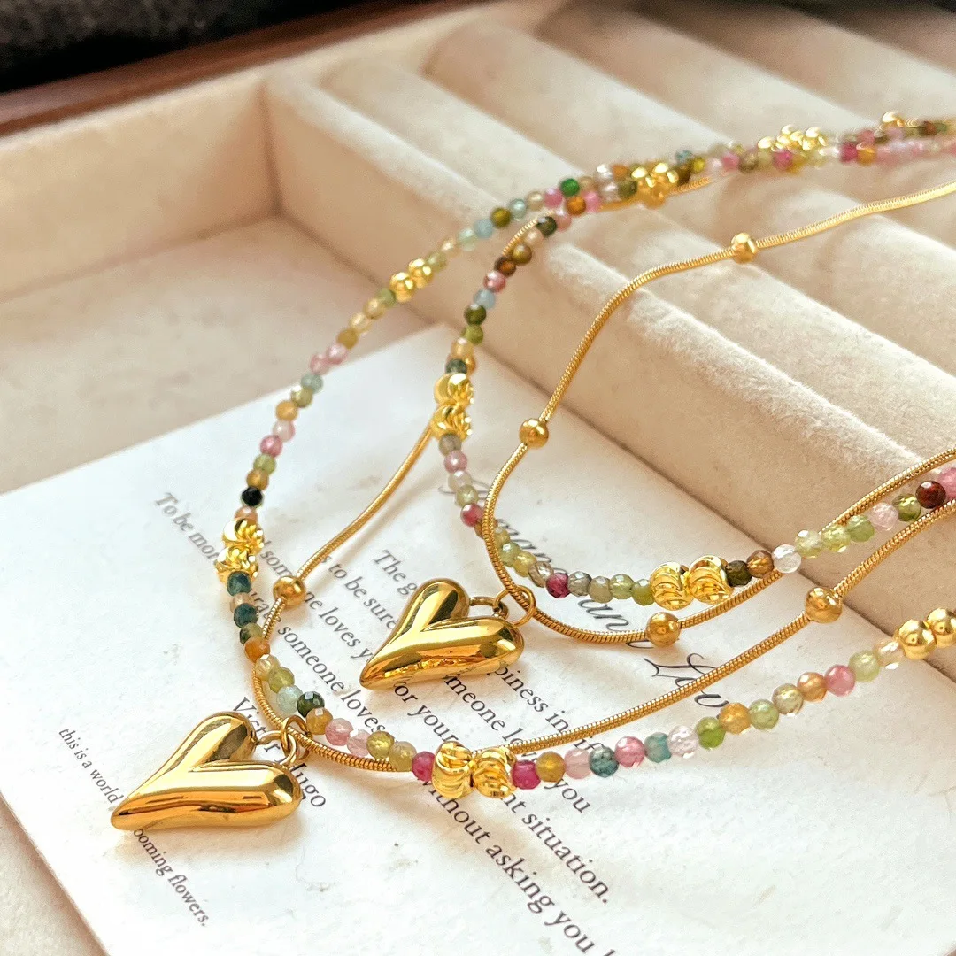 

High quality natural tourmaline design double clavicle chain necklace