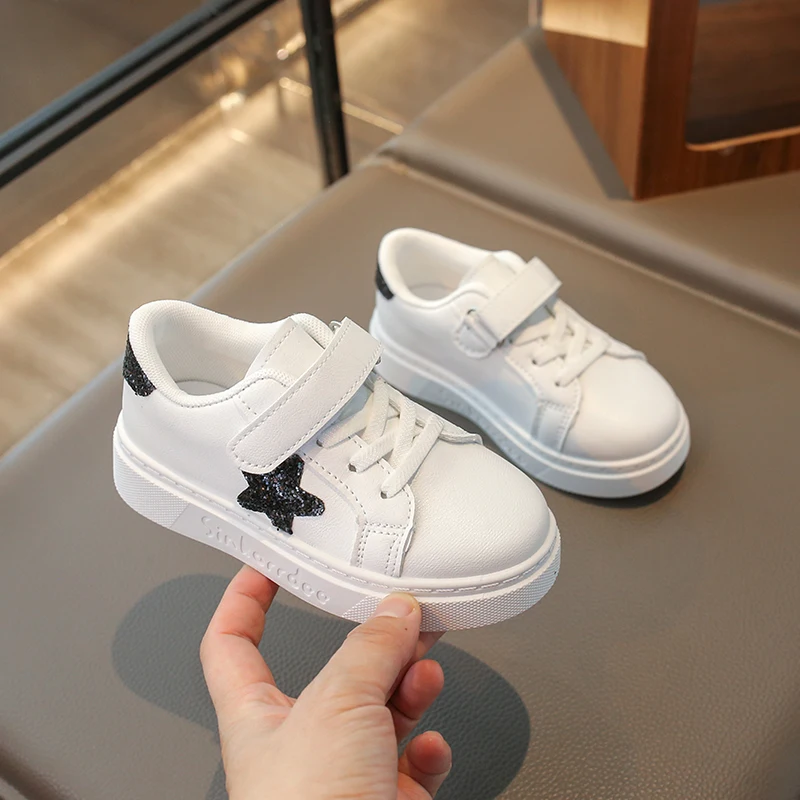 Children's Sneakers Kids Fashion Star White Non-slip Casual Shoes Boys Girls Hook Breathable Sneakers Toddler Outdoor Board Shoe