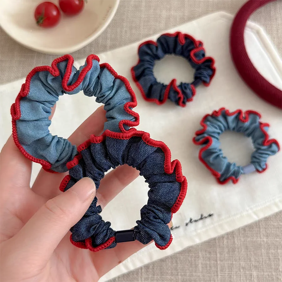 2 lazos para el cabello de buena mezclilla de alta elasticidad, cuerda para mujeres y niñas, soporte para cola de caballo, accesorios coreanos para el cabello
