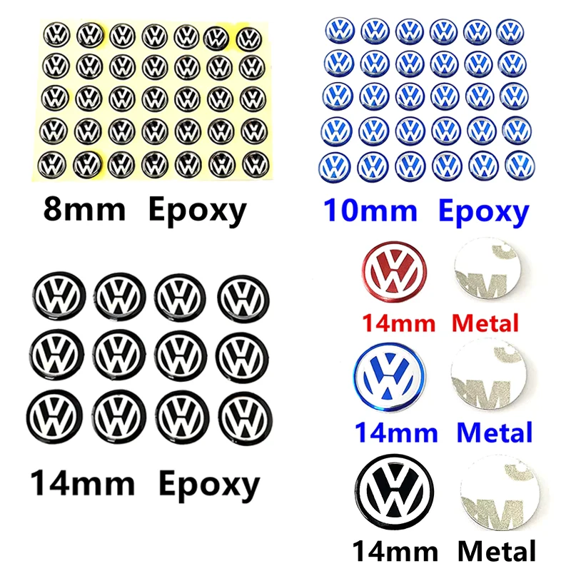 10pcs 14mm 12mm 10mm 8mm Car Remote Shell Button Fob Key For VW Golf Passat Jetta Beetle CC Bora Polo Touareg Tiguan Sticker