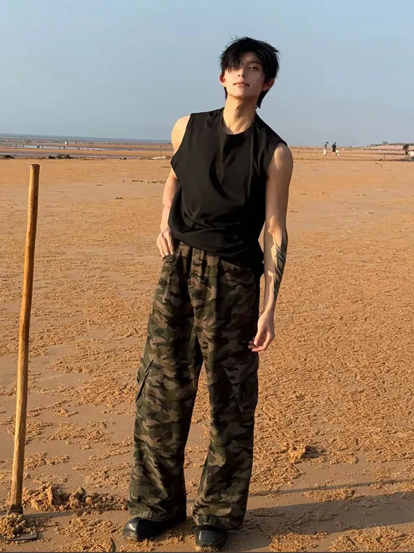 

American High Street Camouflage Pants Men's Summer Multi-ket Wide Leg Straight Leg CleanFit Casual Pants Loose Fit