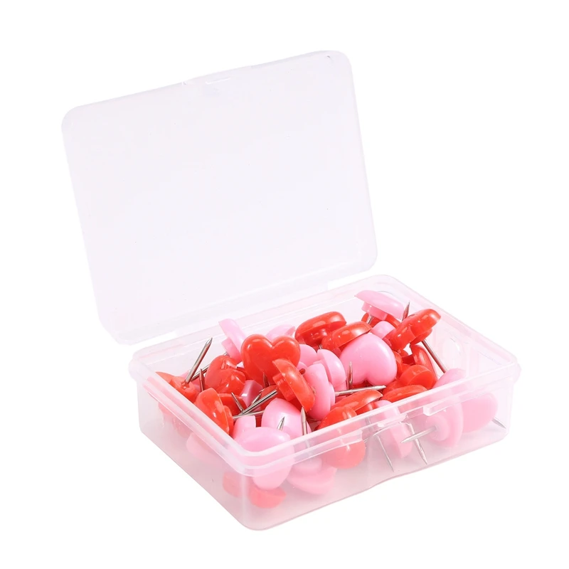 

50 PCS Heart Push Pins, Red Bulletin Boards Thumb Tacks, Pink Cute Wall Tacks Decorative For Cork Board Home And Office