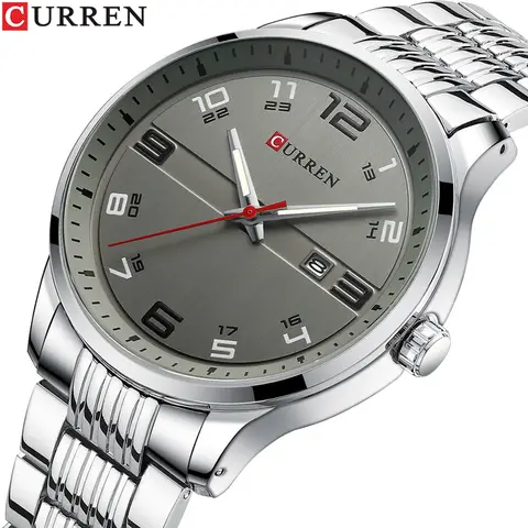 CURREN 비즈니스 남성 럭셔리 시계 스테인레스 스틸 쿼츠 Wrsitwatches 빛나는 손으로 남성 자동 날짜 시계