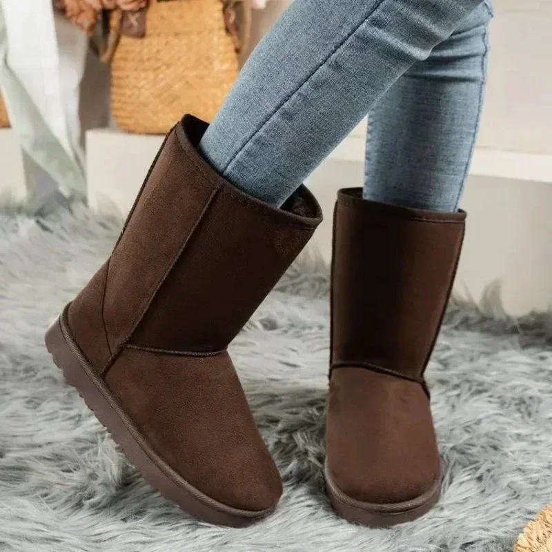 Botas de neve de meia panturrilha para mulheres, sapatos plataforma, casual, sólido, tamanho grande, alta qualidade, moda inverno, à venda