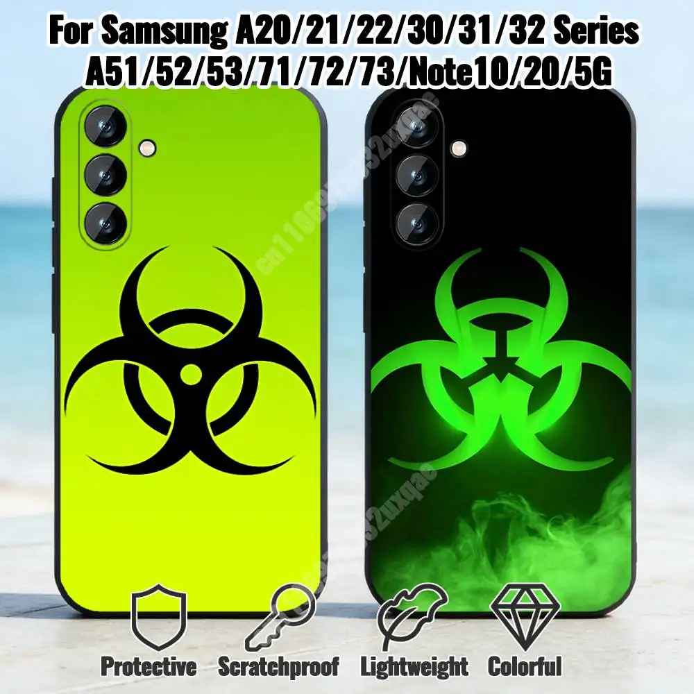 Biohazard Toxic Warning Phone Case for Samsung Galaxy A73 72 71 70 Note20 Note10 Note9 Ultra Plus FE Silicone Cover