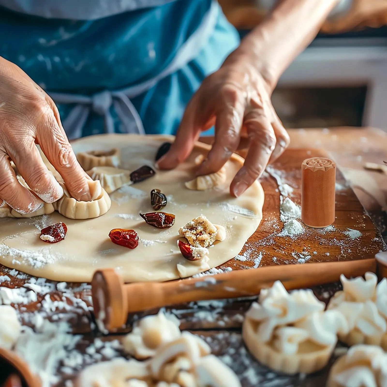 

4Pcs Wooden Mooncake Stamps Cultural Baking Experience Precise Patterns for Moon Cakes and Steamed Buns Pastries Stamps