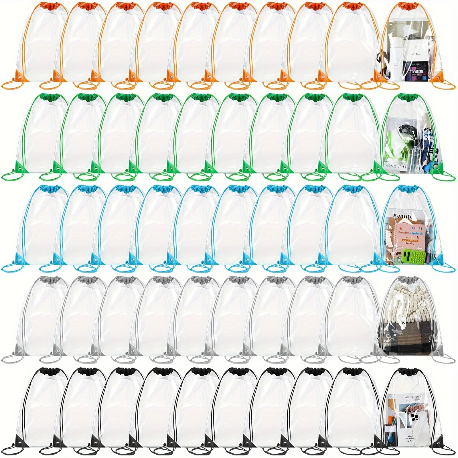 

50 Pcs 17 x 13 Inch Clear Drawstring Bags Tote Bags PVC Sporting String Bulk Clear Stadium Waterproof Clear Backpack