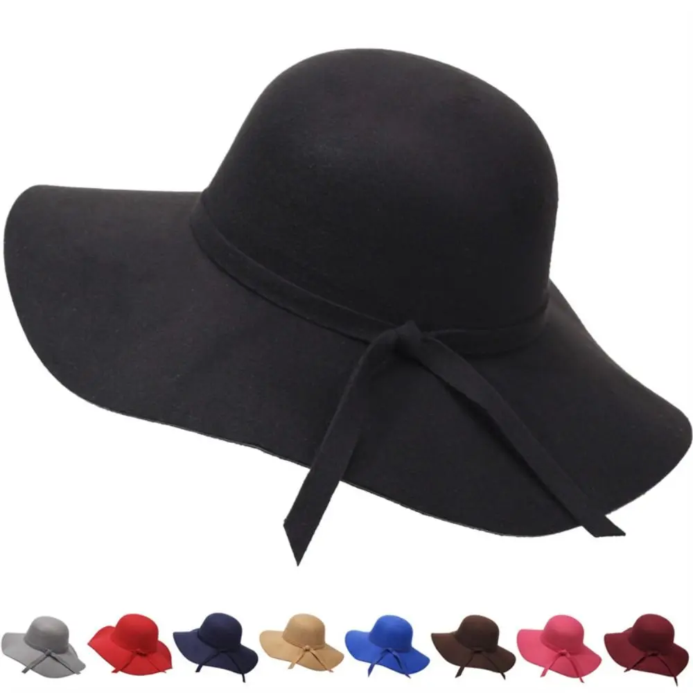 Vintage Style Bucket Hat Foldable Design Felt Material Wide Brimmed Hats Wide Brim Retro Design Floppy Fedora Hats