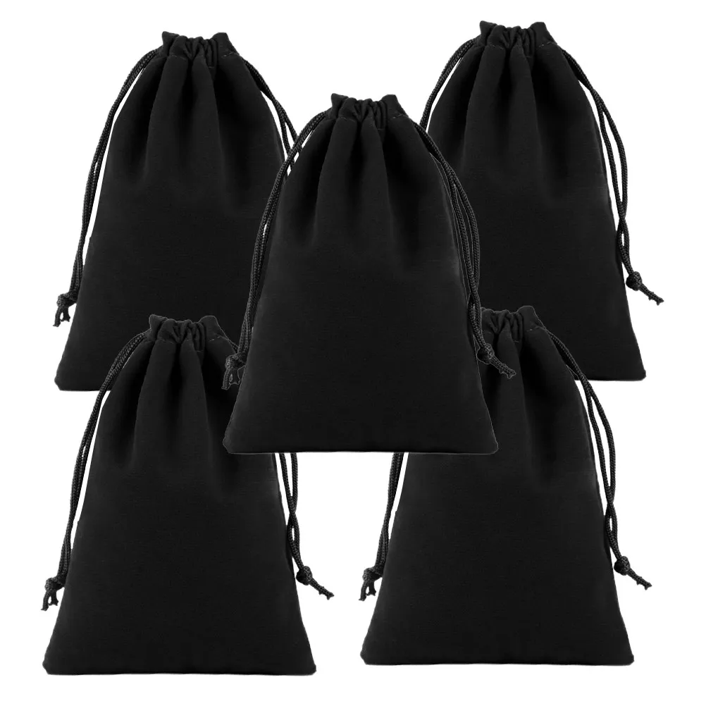 5Pcs Premium Drawstring Bag Electric Hair Dryer Pouch Multifunctional Flannel Lint Material Easy Open Close Black 20x25 Cm