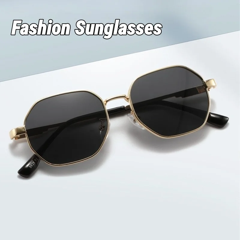 

Trendy Polygonal Frame Sunglasses Retro Sunshade UV Sun Glasses Luxury Brand Designer Popular Metal Eyewear for Women and Men